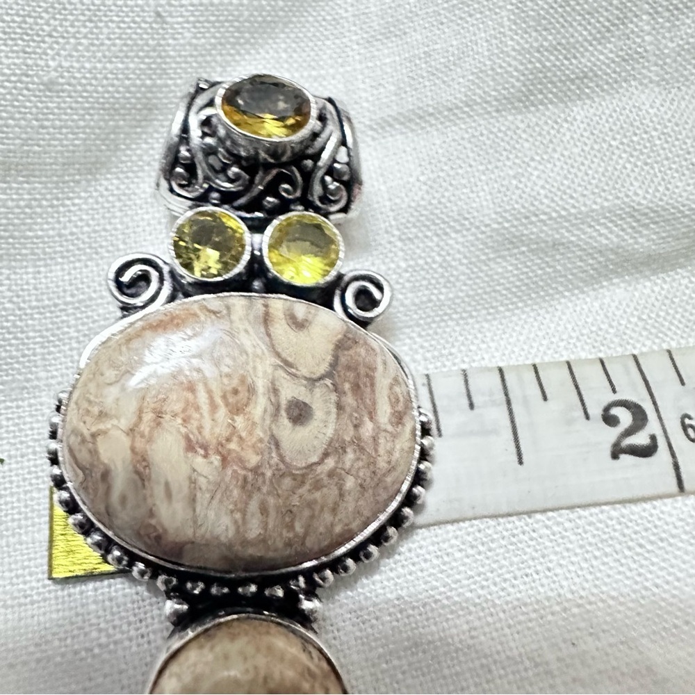 Handcrafted Artisan Jewelry Beige Picture Jasper Pendant with Citrine Accents - Picture 4 of 14